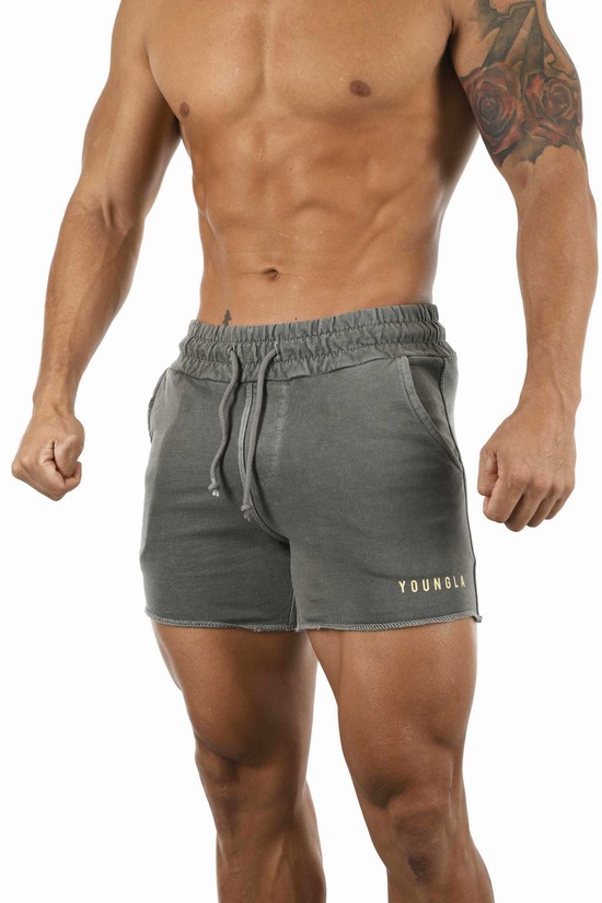 Youngla 103 Pigment Washed Uomo Pantaloncini Grigie | NJ9675043