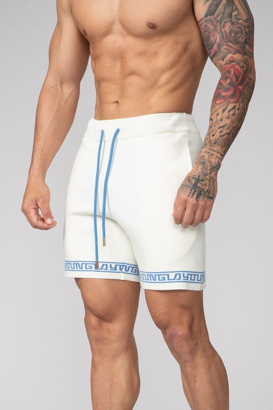 Youngla 116 Hieroglyphic Lavorato A Maglia Uomo Pantaloncini Bianche | RK1963027