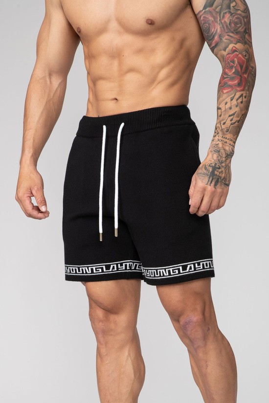 Youngla 116 Hieroglyphic Lavorato A Maglia Uomo Pantaloncini Nere | VK1649537