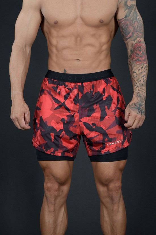 Youngla 138 Trilogy Camo Compression Uomo Pantaloncini Rosse | QJ2789601