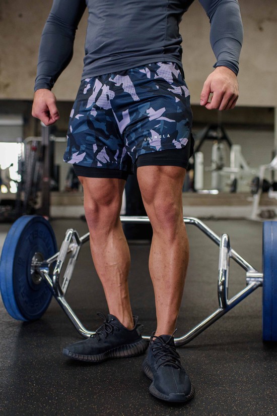 Youngla 138 Trilogy Camo Compression Uomo Pantaloncini Bianche Blu Marino | TH4639018