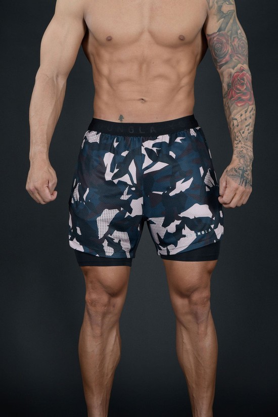 Youngla 138 Trilogy Camo Compression Uomo Pantaloncini Bianche Blu Marino | YS3892671