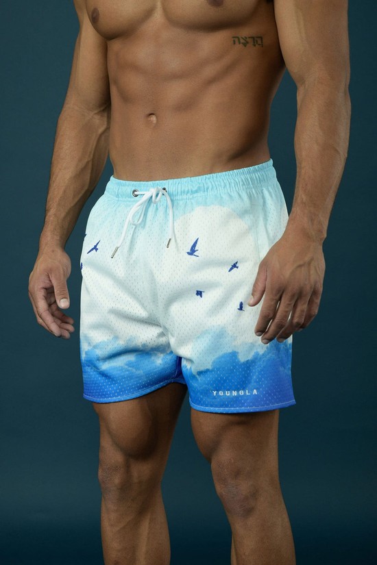 Youngla 141 The Block Party Uomo Pantaloncini Bianche Blu | YV2573401