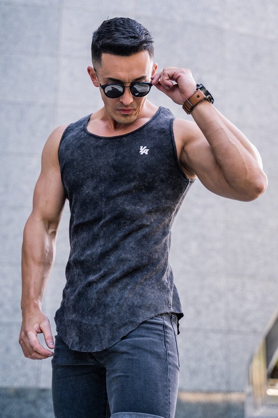 Youngla 314 Scoop Bottom Costine Uomo Canotta Grigie | QR1685490