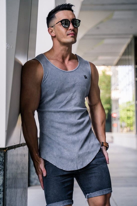 Youngla 314 Scoop Bottom Costine Uomo Canotta Grigie | TG2461593