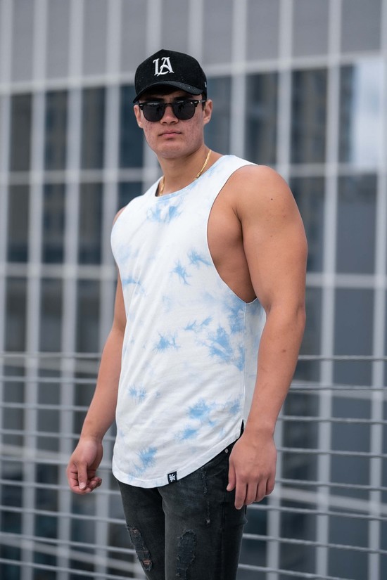 Youngla 321 Tie Dye Bloc Cut Off Uomo Canotta Blu Bianche | DH1624097