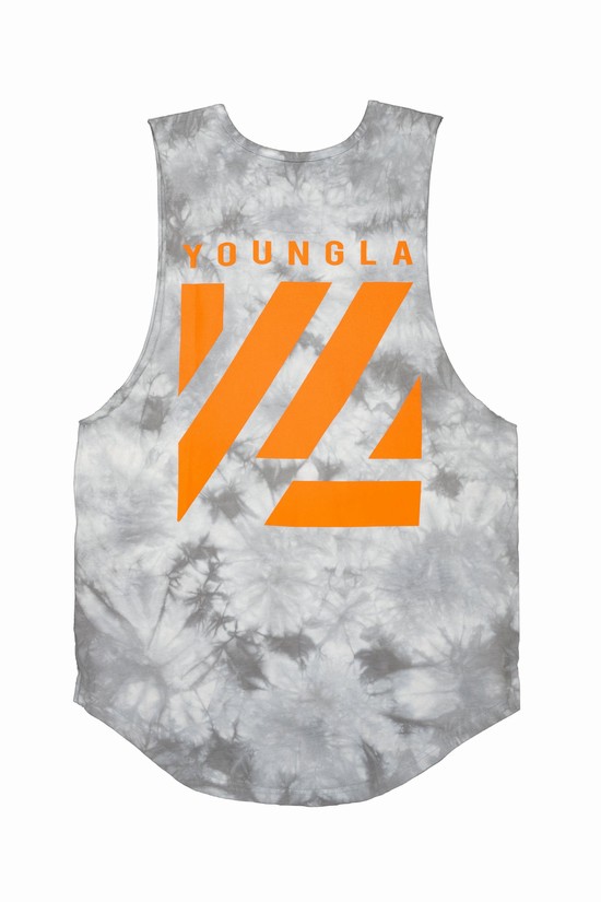 Youngla 321 Tie Dye Bloc Cut Off Uomo Canotta Grigie Arancioni | JZ4720985