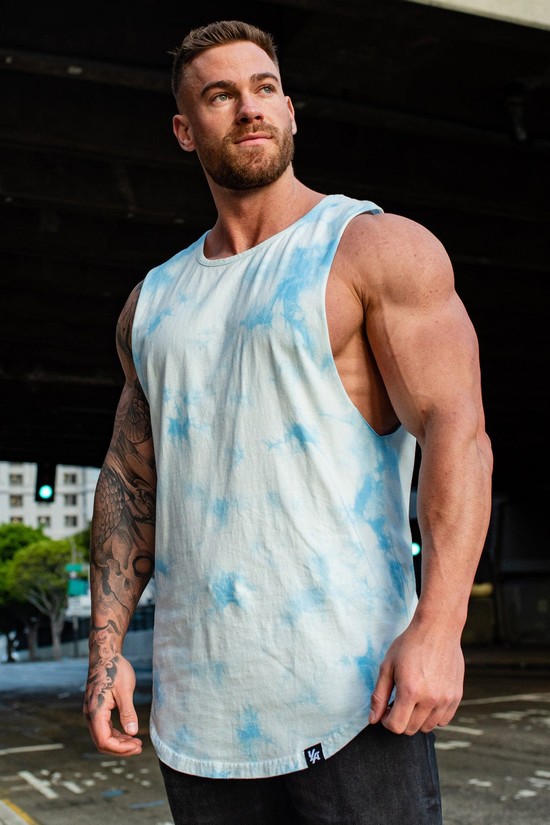 Youngla 321 Tie Dye Bloc Cut Off Uomo Canotta Blu Bianche | MC5437809
