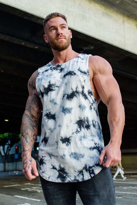 Youngla 321 Tie Dye Bloc Cut Off Uomo Canotta Nere Blu Bianche | ZQ7426851