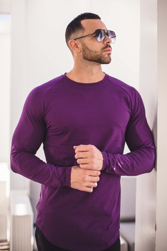 Youngla 410 Perfect Raglan Long Sleeve Uomo Camicie Viola | DP5714362