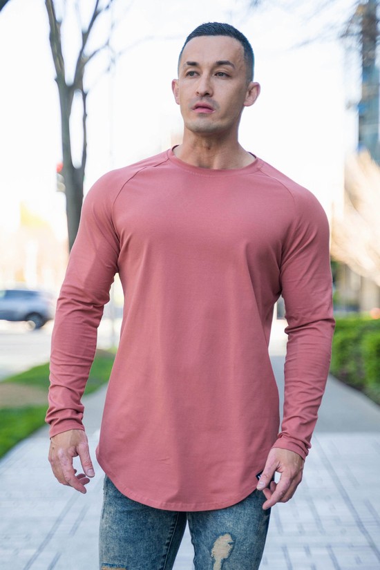Youngla 410 Perfect Raglan Long Sleeve Uomo Camicie Rosa | FZ8274596