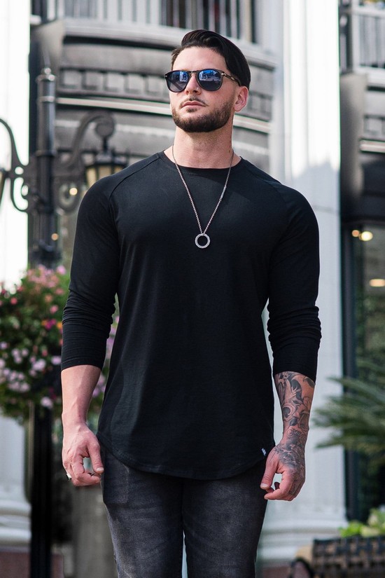 Youngla 410 Perfect Raglan Long Sleeve Uomo Camicie Nere | OA8631095