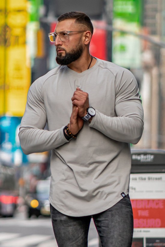 Youngla 410 Perfect Raglan Long Sleeve Uomo Camicie Grigie | QI3481675