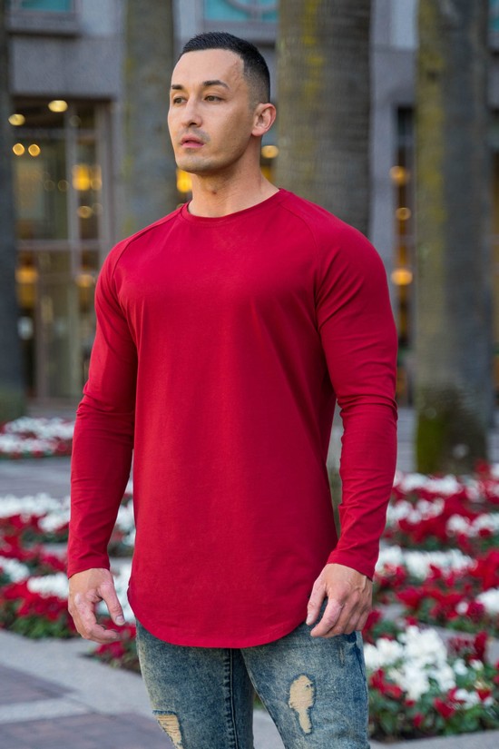 Youngla 410 Perfect Raglan Long Sleeve Uomo Camicie Rosse | QX1047892