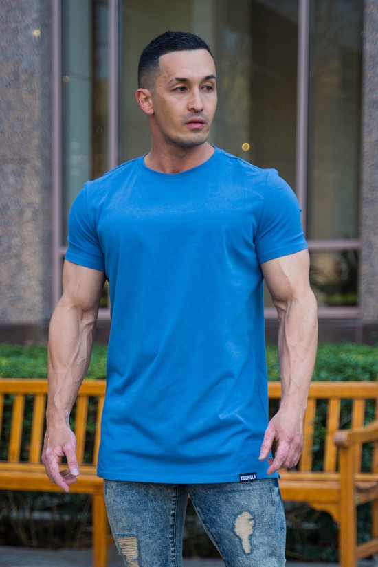 Youngla 411 Perfect Dritto Bottom Uomo Camicie Blu | KU0867215