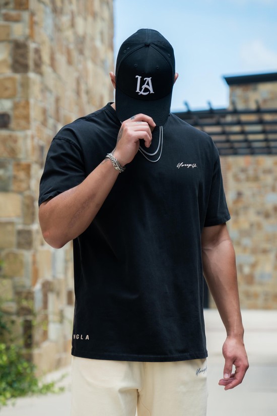 Youngla 414 Signature Uomo Camicie Nere | XJ9837126