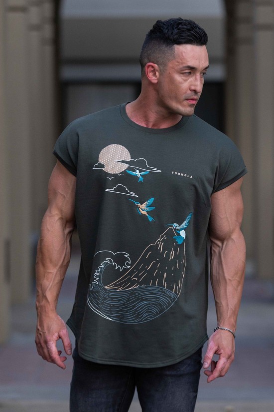 Youngla 417 Grafica Rambo Uomo Camicie Grigie | MT5914208