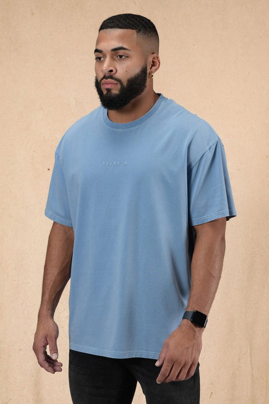 Youngla 420 Essential Oversized Uomo Camicie Blu | MS3160485