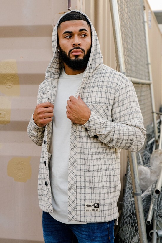 Youngla 431 Flannels Uomo Felpa Con Cappuccio Bianche Nere | EO7501362