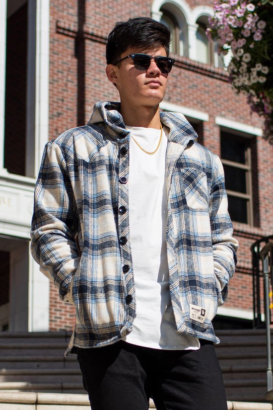 Youngla 431 Flannels Uomo Felpa Con Cappuccio Bianche Blu | US4956812