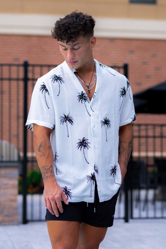 Youngla 445 Cabo Vibez Printed Uomo Camicie Bianche | IT7325069