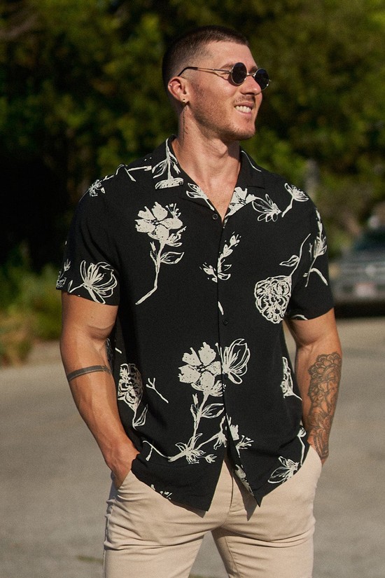Youngla 445 Cabo Vibez Printed Uomo Camicie Nere | LD4972810