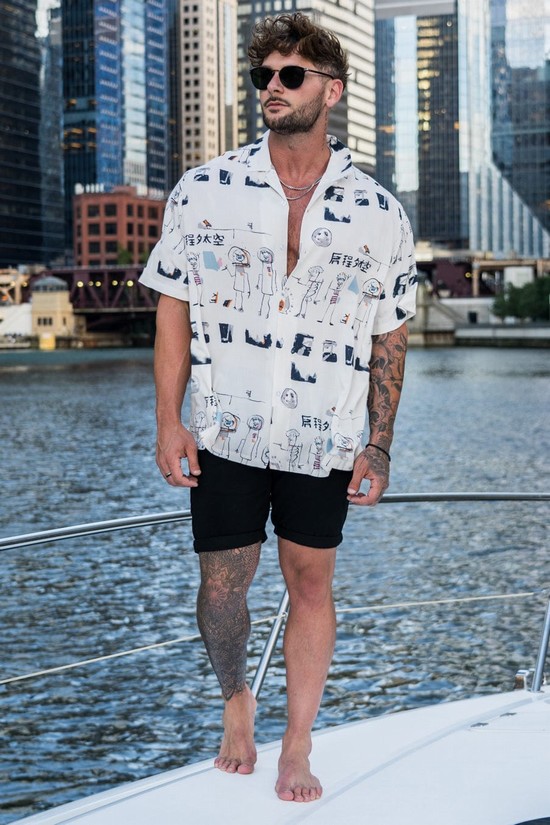 Youngla 445 Cabo Vibez Printed Uomo Camicie Bianche | ZW4183209