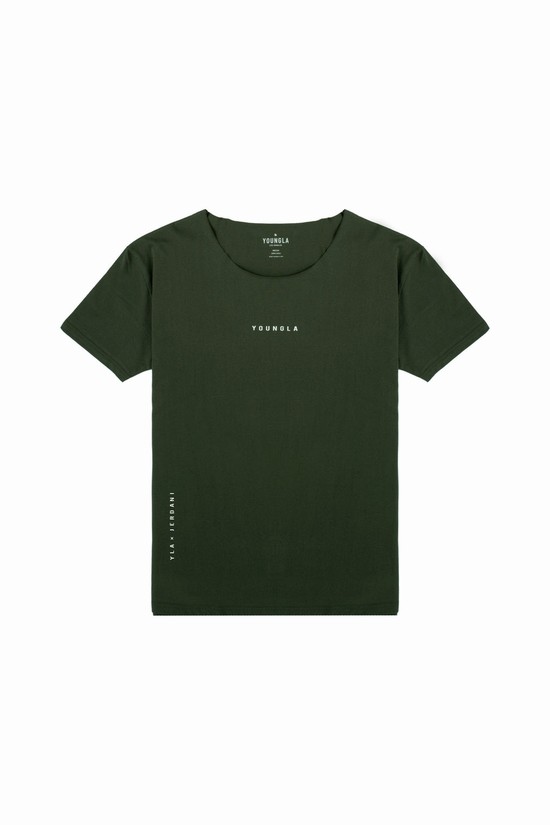 Youngla 447 Larghe Neck Raw Cut Uomo Camicie Verdi | EB5102847