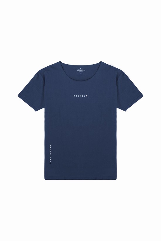 Youngla 447 Larghe Neck Raw Cut Uomo Camicie Blu | PB4896312