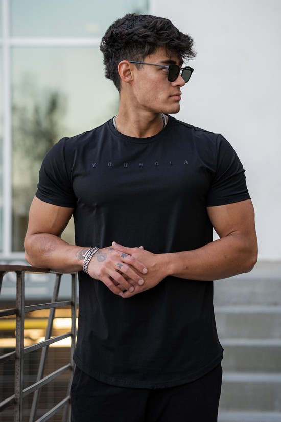 Youngla 459 Monochrome Fitted Uomo Camicie Nere | UH0318574