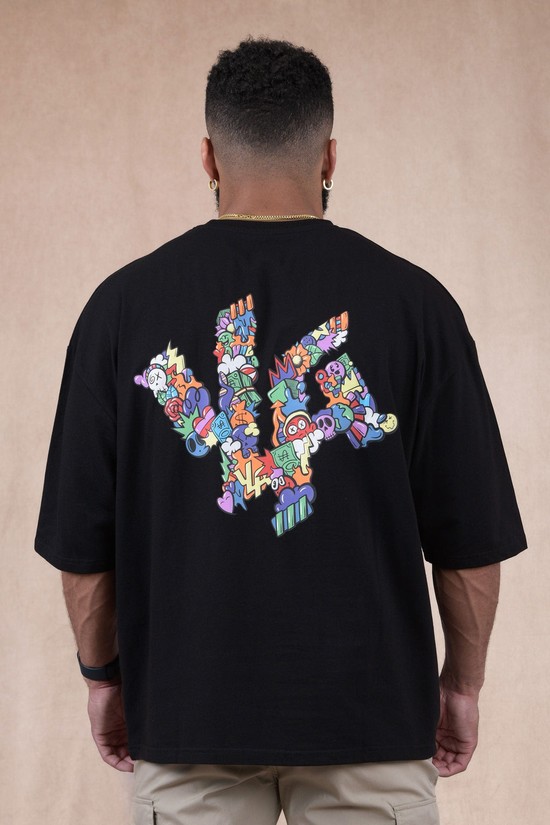 Youngla 463 Trippy Super Sized Uomo Camicie Nere | EJ9320514