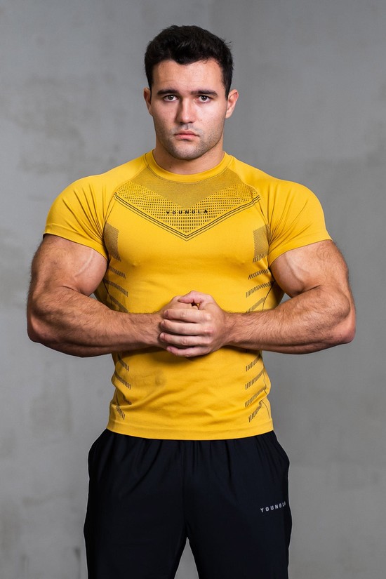 Youngla 465 Superhero Compression Uomo Camicie Gialle | JL5692703