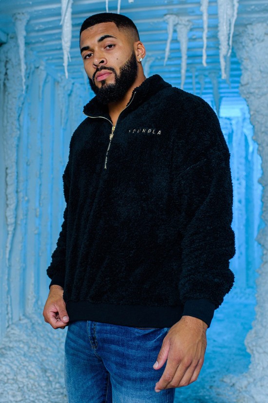 Youngla 505 Quarter Zip Teddy Fleece Uomo Felpe Nere | XP0459816