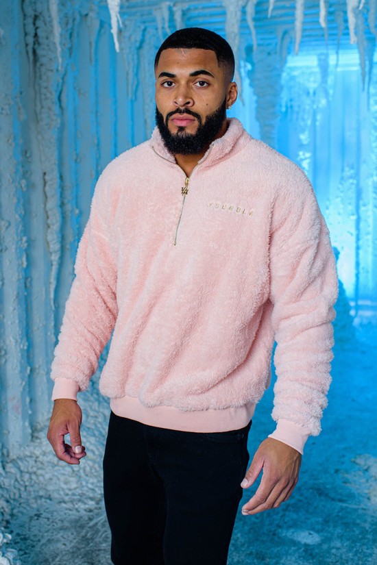 Youngla 505 Quarter Zip Teddy Fleece Uomo Felpe Rosa | ZA0984753