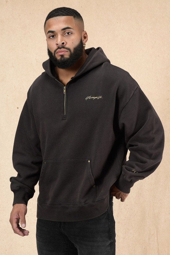 Youngla 509 Rivet Quarter Zip Uomo Felpa Con Cappuccio Nere | FC2509413