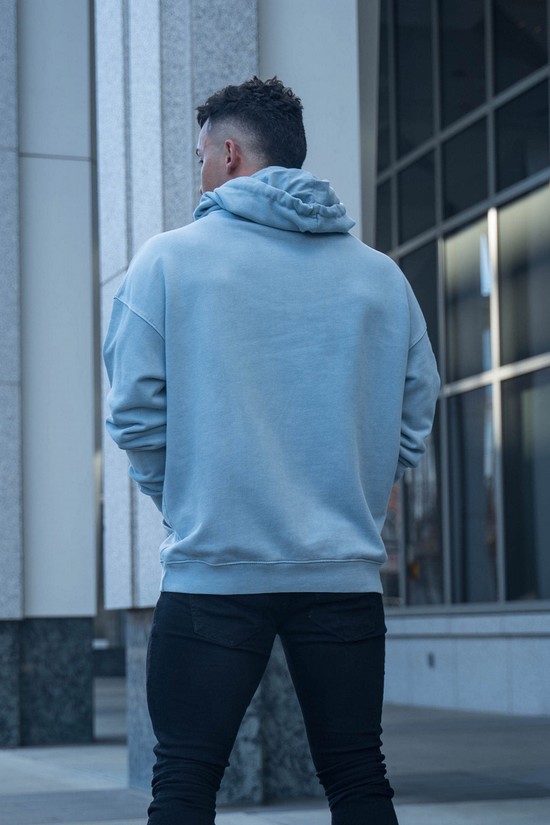 Youngla 513 Skyline Uomo Felpa Con Cappuccio Blu Chiaro | KW0931472