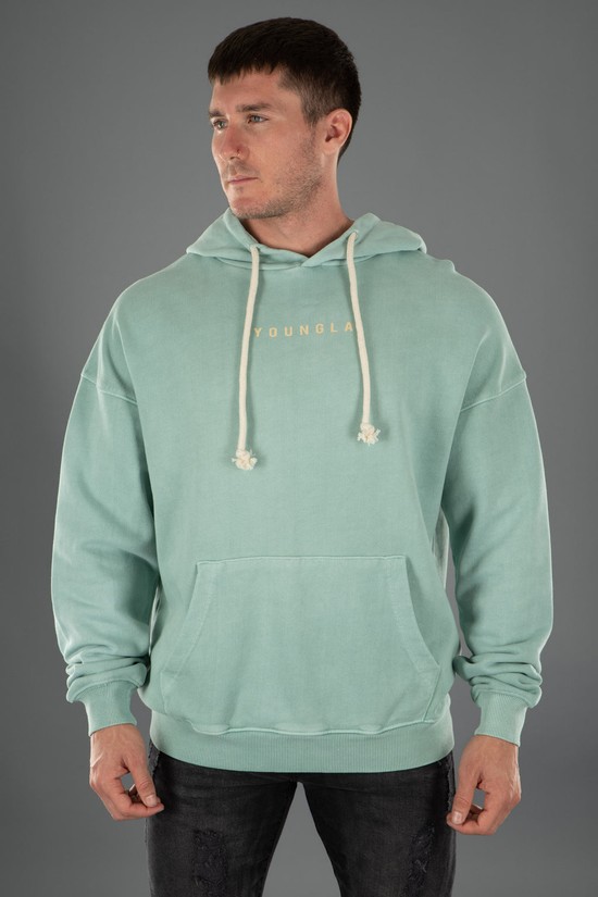 Youngla 513 Skyline Uomo Felpa Con Cappuccio Verde Acqua | WX1876549
