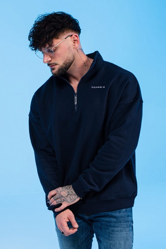 Youngla 516 Alumni Quarter Zips Uomo Felpe Blu Marino | AD5327048