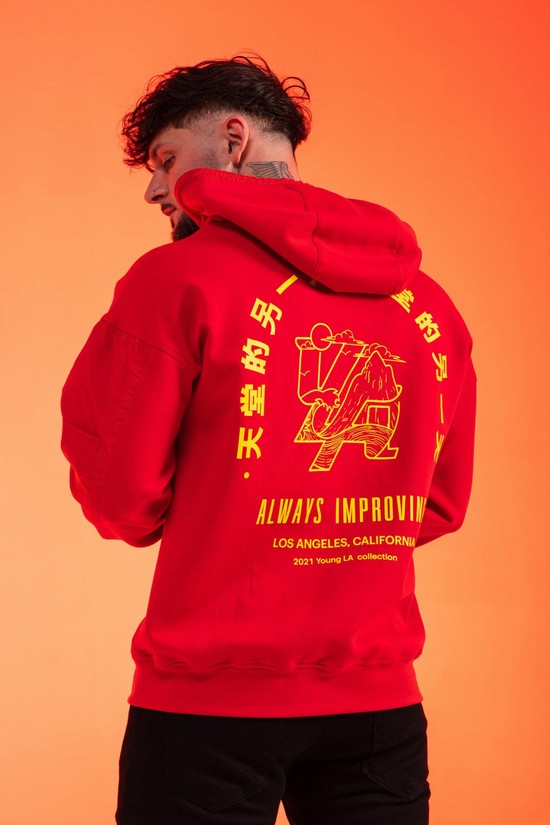 Youngla 521 Goat Uomo Felpa Con Cappuccio Rosse | TE4679125