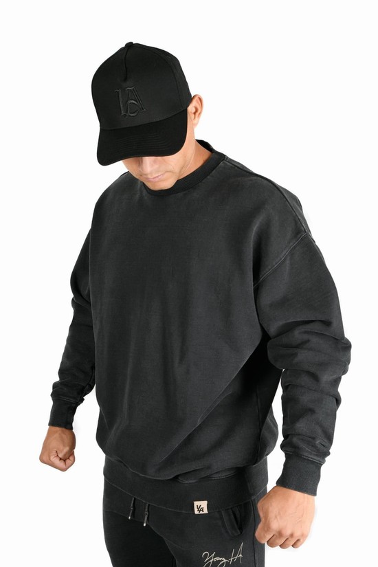 Youngla 530 Gin N Juice Oversized Crewnecks Uomo Felpe Nere | HA6798312