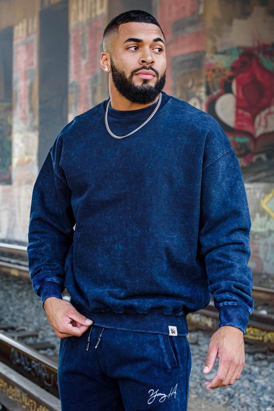 Youngla 530 Gin N Juice Oversized Crewnecks Uomo Felpe Blu Marino | TP4075231