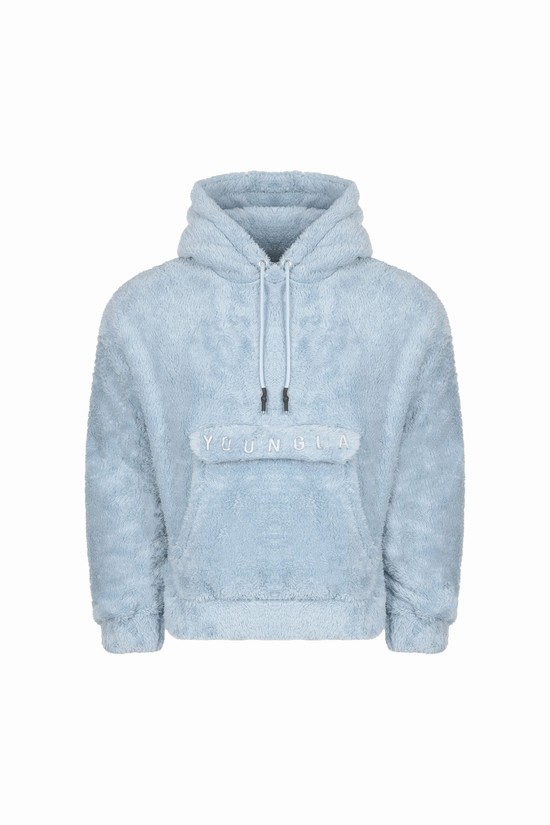 Youngla 538 Kangaroo Teddy Fleece Uomo Felpa Con Cappuccio Blu | EV4209186