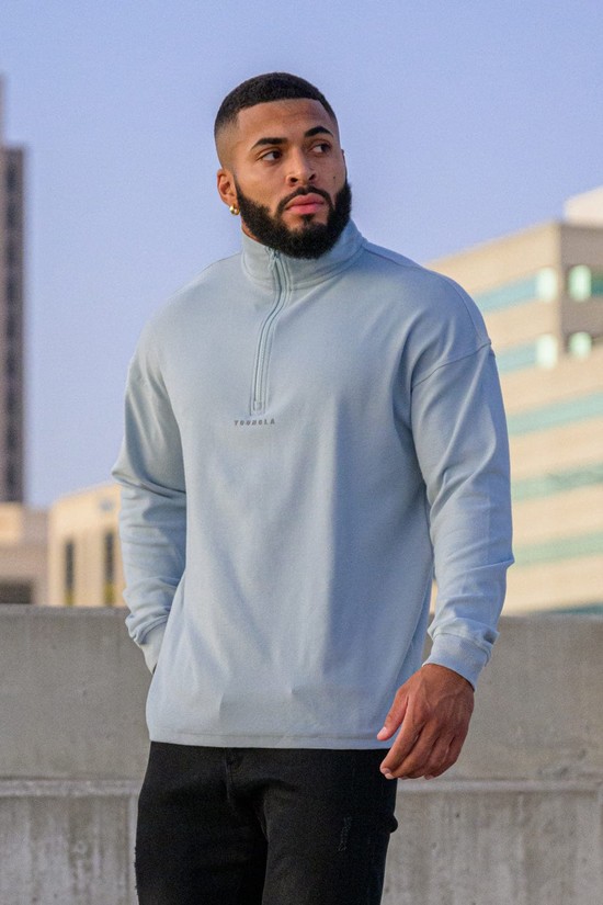 Youngla 545 Cloud Quarter Zip Uomo Felpe Grigie | MV3267901