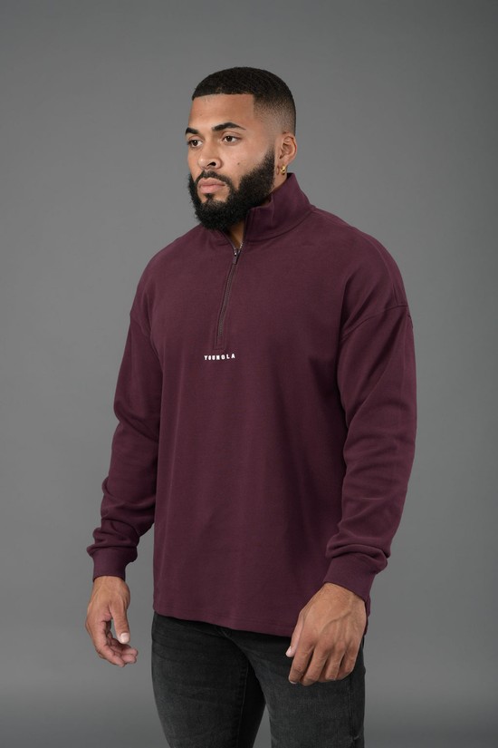 Youngla 545 Cloud Quarter Zip Uomo Felpe Bordeaux | QD8765914