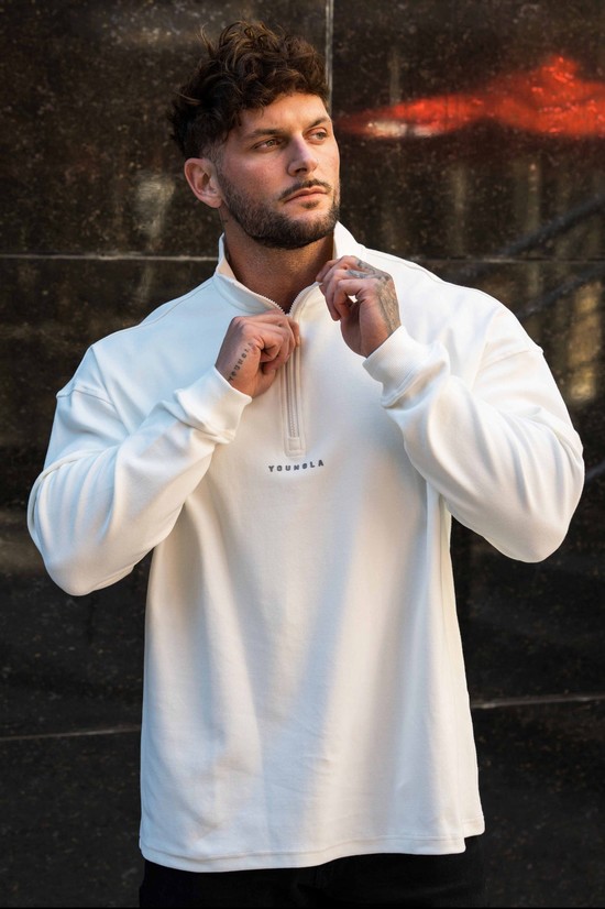 Youngla 545 Cloud Quarter Zip Uomo Felpe Bianche | SV6249053