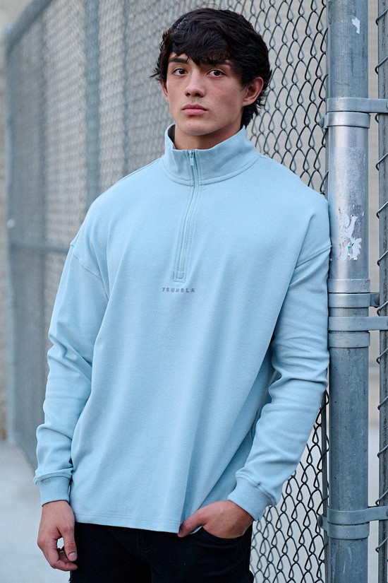 Youngla 545 Cloud Quarter Zip Uomo Felpe Blu Chiaro | TR6512903