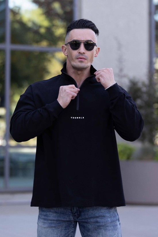Youngla 545 Cloud Quarter Zip Uomo Felpe Nere | ZH0516342
