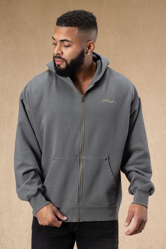 Youngla 546 Rivet Zipup Uomo Felpa Con Cappuccio Grigie | JE5410296