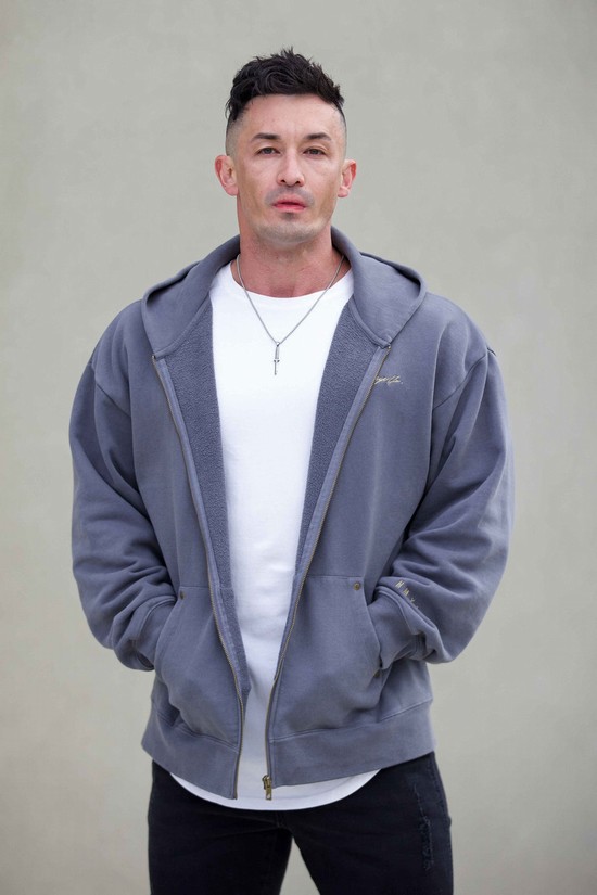 Youngla 546 Rivet Zipup Uomo Felpa Con Cappuccio Grigie | KY7658294