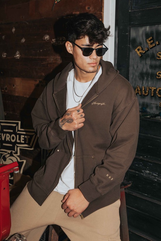 Youngla 546 Rivet Zipup Uomo Felpa Con Cappuccio Caffè | MR8192374